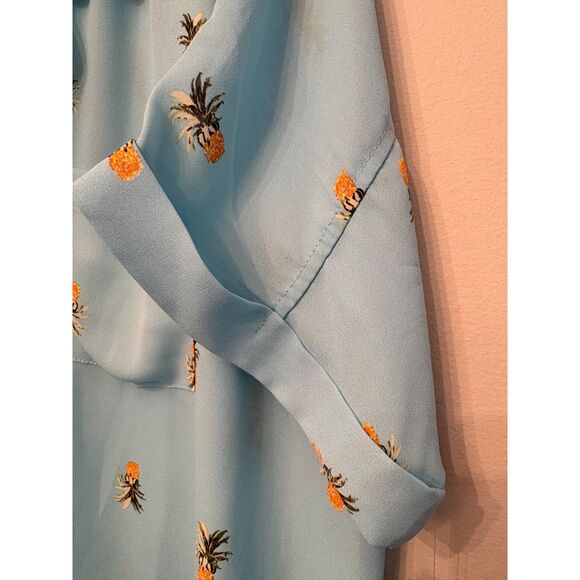 NWT Women's Abound Button Up Shirt Pineapples Blue Flowy - Picture 3 of 5